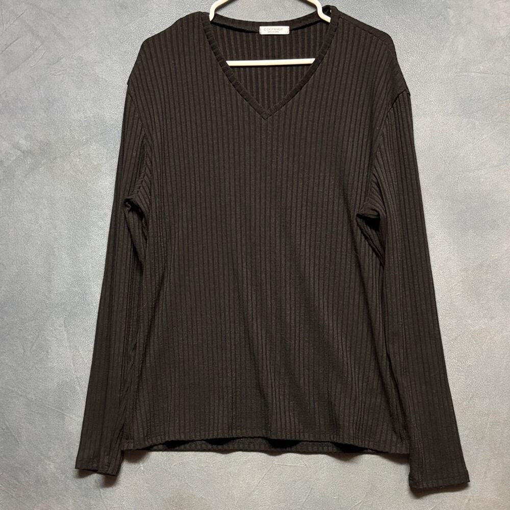 Coofandy Black Ribbed V Neck Long Sleeve Shirt Men’s L Casual Stretch Timeless